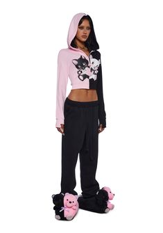 cuz muah! These sweatpants have a fleece lining, an elastic waistband with adjustable drawstrings, elastic ankle cuffs, front pockets, and heart shaped back pockets with a ruffled trim. Trendy Winter Sweatpants With Drawstring, Trendy Sweatpants With Drawstring For Streetwear, Trendy Drawstring Sweatpants For Streetwear, Trendy Winter Joggers With Drawstring, Black Drawstring Bottoms For Winter, Hip Hop Style Sweatpants For Winter Loungewear, Trendy Pink Sweatpants With Drawstring, Black Winter Bottoms With Drawstring, Black Drawstring Sweatpants For Winter