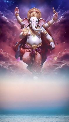 an image of the god ganesha with his hands up in front of him