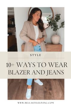 Blazer With Sweater Outfit, Jacket And Jeans Outfit For Women, Blazers And Jeans Womens, Denim Jeans And Blazer Outfit, Tshirt Blazer Jeans Women, Tank Top And Blazer Outfit, Light Blazer Outfits For Women, Sneakers With Blazer Women, Casual Outfits With Blazers And Jeans