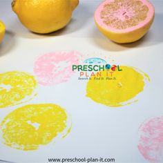 some oranges and lemons are sitting on a table with the words preschool play