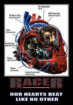 an image of a heart with the words racer on it's front end