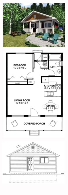 two story house plans with one bedroom and living room on the first floor, while another has