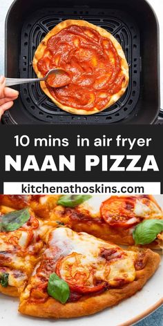 the pizza is being cooked in an air fryer and it's ready to be eaten