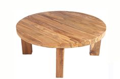 a round wooden table with two legs and a circular wood table top on white background