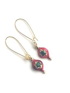 Vintage Red Ornament Christmas Earrings, Green Rhinestone Gold Star Holiday Earrings, Long Dangle Red Christmas Ornament Earrings Gold Plate Vintage Christmas Earrings, Ornament Earrings, Red Christmas Ornaments, Retro Ornaments, Winter Earrings, Long Holiday, Holiday Earrings, Red Ornaments, Retro Earring