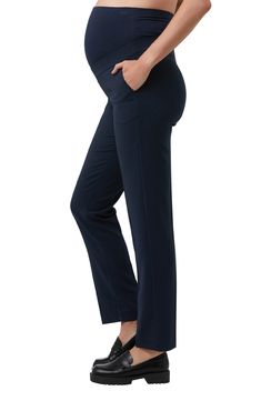 These polished maternity pants are an essential workday staple with their bump-cradling high waist and plenty of stretch for every stage of pregnancy. Over-the-bump waistband Front slant pockets 96% polyester, 4% elastane Hand wash, line dry Imported Maternity Pants With Elastic Waistband, Maternity Bottoms With Elastic Waistband And Stretch, Maternity Stretch Bottoms With Elastic Waistband, Versatile Stretch Maternity Bottoms, Maternity Wear Straight Leg Bottoms, Bump Friendly Straight Leg Maternity Bottoms, Bump Friendly Maternity Bottoms With Straight Leg, Bump-friendly Straight Leg Maternity Bottoms, Maternity Straight Leg Bottoms