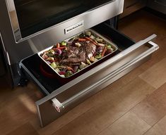 an oven with food in it and the words, anyone can turn an oven up to 45 degrees but what about a baking drawer?