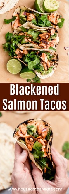 the blacked salmon tacos are ready to be eaten