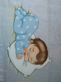 a painting of a baby sleeping on top of a pillow