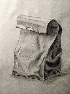 a pencil drawing of a bag sitting on the ground