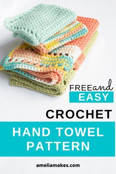 crochet hand towel pattern with text overlay reading free and easy crochet hand towel pattern