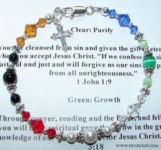 Salvation Bracelet with Scripture to tie in the colors in the bracelet and what they are supposed to "stand for". I am making one of these for Veronica's First Communion Acts Retreat, Anglican Rosary, Crystal Rainbow, Diy Jewelry Projects