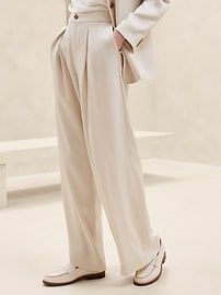 Satin Pleated Wide-Leg Pant | Banana Republic Factory Simple Wardrobe, Oyster Pearl, Summer Work Outfits, Banana Republic Factory, Pleated Pants, Petite Size, Wide Leg Trousers, Black Print, Work Outfit