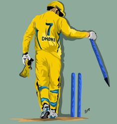 a painting of a cricket player holding a bat