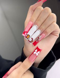 Bape Nails, Hello Kitty Nails Art, Airbrush Nails, Ombre Acrylic Nails, French Tip Acrylic Nails, Simple Acrylic Nails, Classy Acrylic Nails