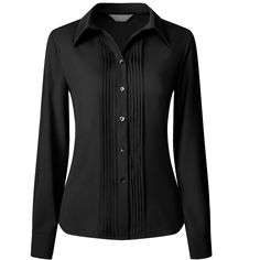 Keep your look semi-formal and elegant in cool weather with this basic shirt from Hobemty. Pair it with a tailored skirt or wide-leg pants and heels for a chic office look. Comfortable and casual, this pleated front shirt is perfect on its own or as a layer under a blazer or jacket. This shirt can be a perfect addition to almost any outfit from formal to daily wear, great for work, meetings, office, businesses, work, parties, cocktails, weddings, casual, daily dressing, etc. Tailored Elegant Blouse For Business Casual, Elegant Tailored Blouse For Business Casual, Classic Tailored Blouse For Office, Office Lady Black Blouse For Office, Black Office Lady Blouse For Work, Black Office Lady Blouse, Fitted Office Lady Shirt, Elegant Business Casual Shirt With Button Closure, Elegant Business Casual Shirt