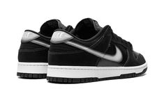 The Nike Dunk Low “Airbrush - Black/White” is a unique colorway of the retro basketball and lifestyle shoe with airbrush-style Swooshes.  Both versatile and easy to wear, the Dunk Low in “Airbrush - Black/White” features a black leather base with tonal suede overlay panels.  A graffiti-inspired airbrush-like coloration appears in white on each side Swoosh and heel tab.  “Nike” branding is embroidered on the heel and printed on the tongue tag.  A white rubber midsole and black outsole complete th Airbrush Shoes, Nike Dunks Shoes, Black Shoes Nike, Drippy Shoes, Shoes Wishlist, Apple Bottom Jeans, Nike Air Force 1s, Nike Branding, Retro Basketball