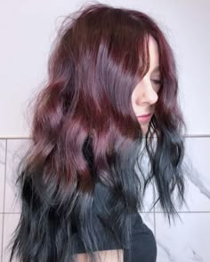 Black Hair With Red Ends, Colors To Dye My Hair, Black Hair With Red, Dye Hair Ideas, Hair Color Combos, Hair Color Palette, Hair Inspo Ideas, Haircut Aesthetic, Copper Ginger