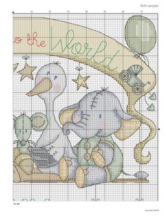 a cross stitch pattern with an elephant and duck