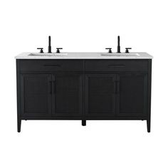 double sink vanity with two faucets in black finish