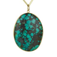 Maria Beaulieu 18k Oval Chinese Turquoise Pendant (Pendant Only) | Quadrum Gallery Handmade Chains, How To Clean Crystals, Rock Collection, Aqua Marine, Yellow Gold Pendants, Turquoise Pendant, Gold Pendant, Matrix, Brooklyn