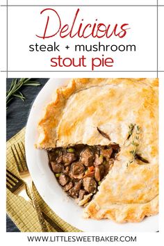 This savoury pie is filled with tender chunks of steak and vegetables soaked in a rich stout gravy. The hearty beef stew is simmered on the stovetop, then baked between two layers of flaky pie crust until golden. The perfect easy dinner option that your whole family will love! Pie Savory, Savory Pies Recipes