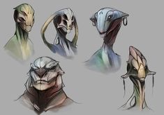 four different types of alien heads