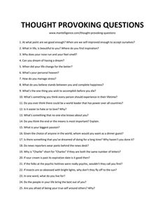 a question sheet with the words thought provoicing questions