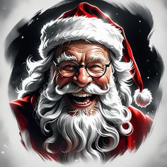 a digital painting of santa claus with glasses and a beard, wearing a red hat