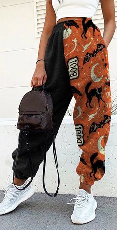 Sweatpants Outfit For School, Patchwork Trousers, Fancy Clothes, Haine Diy, Halloween Prints, Mode Streetwear, Mode Outfits