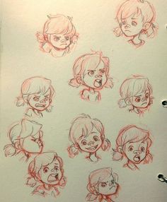 a bunch of different faces drawn in pencil