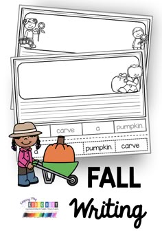 a pumpkin themed writing activity for kids with the words fall written in black and white