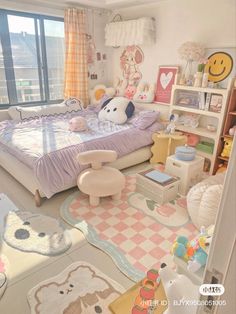 a child's bedroom decorated in pastel colors