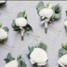 wedding flowers laid out on a table