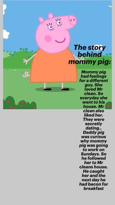 the story behind peppa pig's face is shown in an animated cartoon style