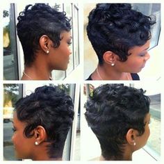 #hair I love this!!! Pixie Quick Weave Black Women, Pixie Quick Weave, Quick Weave Black Women, Weave Black Women, Black Women Short Haircuts, Shorter Hair, Wavy Haircuts, Finger Waves