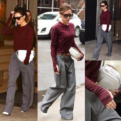 "Mi piace": 729, commenti: 5 - @guysandpeople su Instagram: "#VictoriaBeckham in #VB as se leaved her #NYC hotel #instafashion #mode #moda #style" Victoria Beckham Outfits, Victoria Beckham Style, Olivia Palermo, Purple Top, Miranda Kerr, Grey Pants, 가을 패션, Gigi Hadid, Inspiration Mode