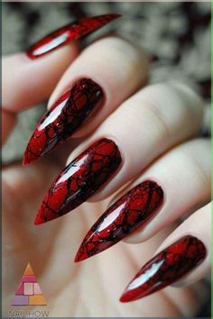 Embrace classic vampire vibes with Nosferatu-inspired nails! 🩸🖤 #NosferatuNails #HalloweenAcrylics Stiletto Dark Red Nails, Black Cherry Nails Design, Nails Dark Design, Badass Nails, Lace Nail Art, Halloween Nails Easy, Cherry Hair