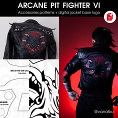 Please read the description before purchasing. This listing is for a digital patterns bundle and digital dogs base logo (with black-white colors) on the jacket to make the accessories with EVA foam and jacket back paiting for Pit Fighter/Emo Vi from Arcane 2 series. This is a digital PDF download, NOT a physical product. After your purchase you can directly download your files. Even if you have the patterns, some basic crafting skills are recommended. Eveything is written entirely in English. The set includes: - PDF file with accessories patterns (bracelet base, knee armor and back pad + triangles for jacket) - PDF file with original digital design dogs - PDF files with dogs logo (with black-white colors) to assist in the jacket painting process, available in a few sizes: * 32x28cm * 30x26 Vi Arcane Workout, Vi Arcane Jacket, Arcane Vi Cosplay, Jinx Arcane Season 2, Vi Jacket, Emo Jacket, Digital Logo Design