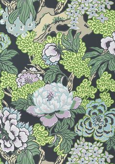 an image of a flower pattern on a black and green background that is very colorful