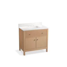 a bathroom vanity with two drawers and a white counter top on an isolated white background