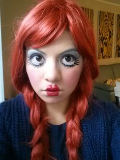 My doll makeup Marionette Doll Costume Diy, Rag Doll Makeup, Creepy Doll Costume, Doll Makeup Halloween, Bride Of Chucky Costume, Porcelain Doll Makeup, Doll Halloween Costume, Creepy Doll, Doll Makeup