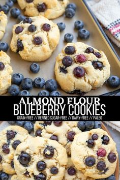 almond floured blueberry cookies on a baking sheet