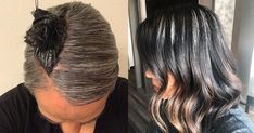 Going Gray In Secret, Growing Out Hair Color, Dye Strip Technique For Gray Hair, Best Hair Color For Graying Hair, Dye Strip Technique, Gray Transition, Color Stripping Hair, Natural White Hair, Grey Hair Journey