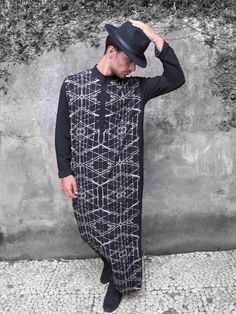 Men's Boho Kaftan, Men's Long Caftan Shirt, Men’s Buttoned Long Tunic, Black Buttoned up Men's Tunic Mens Festival Wear, Boho Clothing Men, Burning Man Style, Long Linen Shirt, Mens Tunic, Kaftan For Men, Mens Linen Shorts, Burning Men, Burning Man Fashion