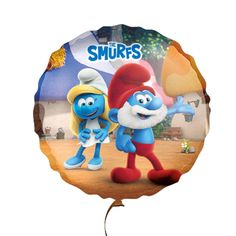 the smurfs balloon with an image of two characters