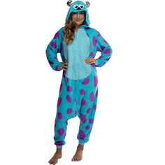 This is an Disney Monsters Inc. Sulley Kigurumi costume pajama, guaranteed! Monsters Inc. is the story of where those monsters under your bed vividly come from! Along with his best friend Mike Wazowski, Sulley is the main character in the hit film. This Adult Sulley Kigarumi union suit outfit is great for men and women! It features a front zipper closure with leg and wrist cuffs. The hood has a great 3D Sulley face with great embroidered details and stand-up puffy filled horns. The whole Sulley Creeper Costume, Cookie Monster Costume, Disney Monsters Inc, Ladybug Girl, Pajama Costume, Monster Costumes, Pajama Outfit, Disney Monsters, Union Suit