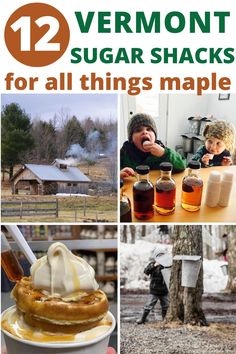 Vermont maple syrup, sugar shacks, and maple trees.