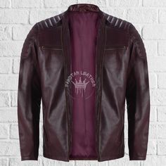 Product Overview: Elevate your style with this Men's Premium Maroon Leather Jacket, crafted from high-quality genuine leather. Designed with a classic yet bold aesthetic, this jacket offers both comfort and style. Perfect for casual outings or as an everyday statement piece, this biker jacket stands out with its modern design elements like quilted shoulders and sleek zipper pockets. Features: Material: Made from 100% real leather, this jacket ensures durability, comfort, and a luxurious feel. Th Burgundy Leather Winter Outerwear, Fitted Burgundy Leather Biker Jacket, Luxury Burgundy Leather Jacket, Luxury Burgundy Leather Outerwear, Maroon Leather Jacket, Maroon Leather, Red Single-breasted Leather Outerwear, Biker Jacket, Real Leather