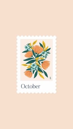 an orange flower on a postage stamp with the word october written in black and white